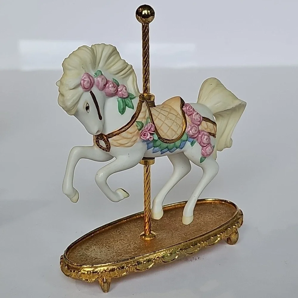 Franklin‎ Mint World Of Carousel Horses The Rose Horse Gold Porcelain COA M1043